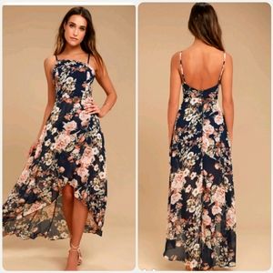 Lulu's Navy Blue Floral Print High-Low Dress